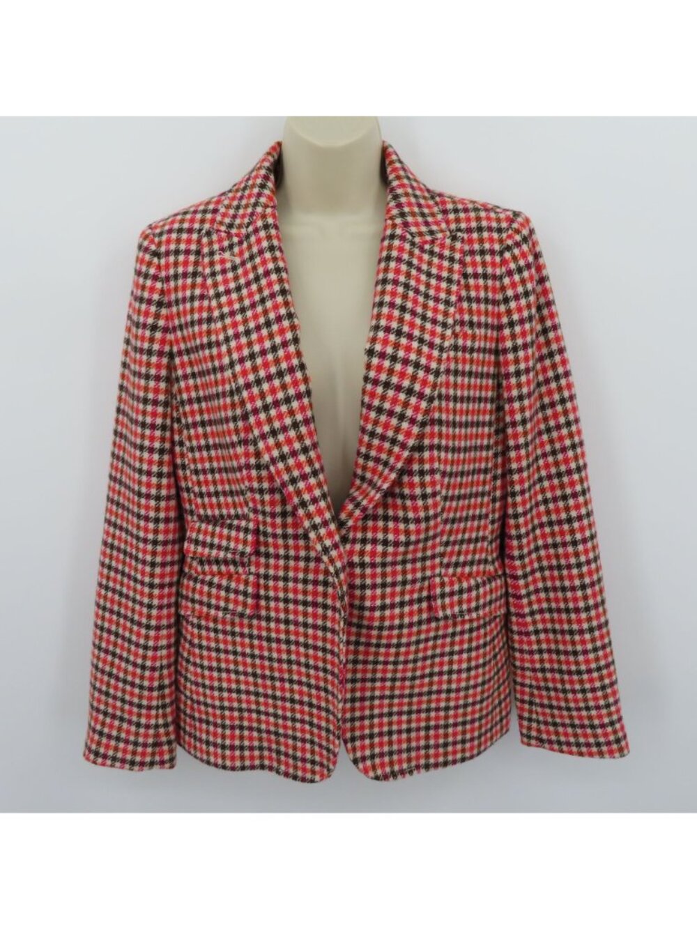 Talbots Women 8 Orange Brown Pink Houndstooth One Button Blazer Jacket Coat - Picture 9 of 10